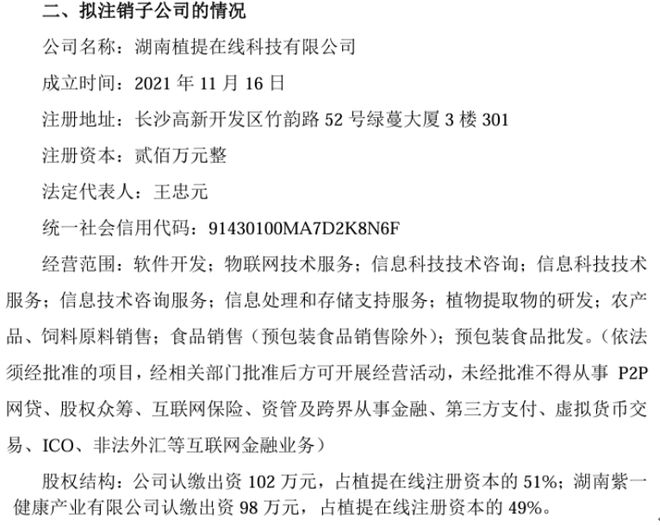 绿蔓生物拟注销公司控股子公司湖南植提科技有限(图1)